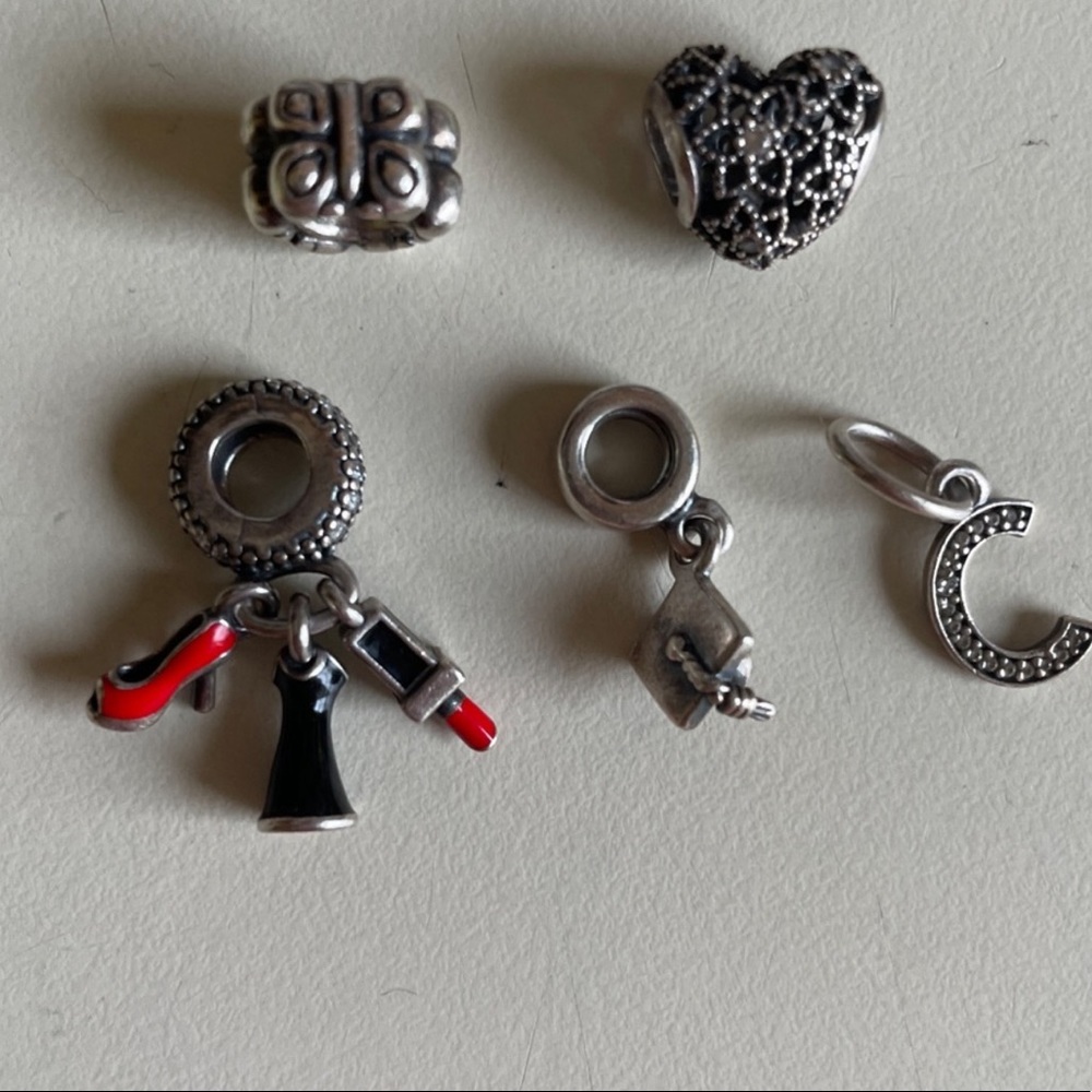 Authentic Pandora Snake Bracelet W/ 5 Pandora Charm Gem